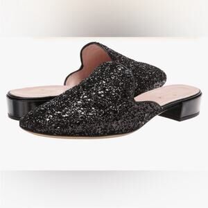 Kate Spade Gowan Black Glitter Flat Slip-on Mules Holiday Glam Sz 7.5